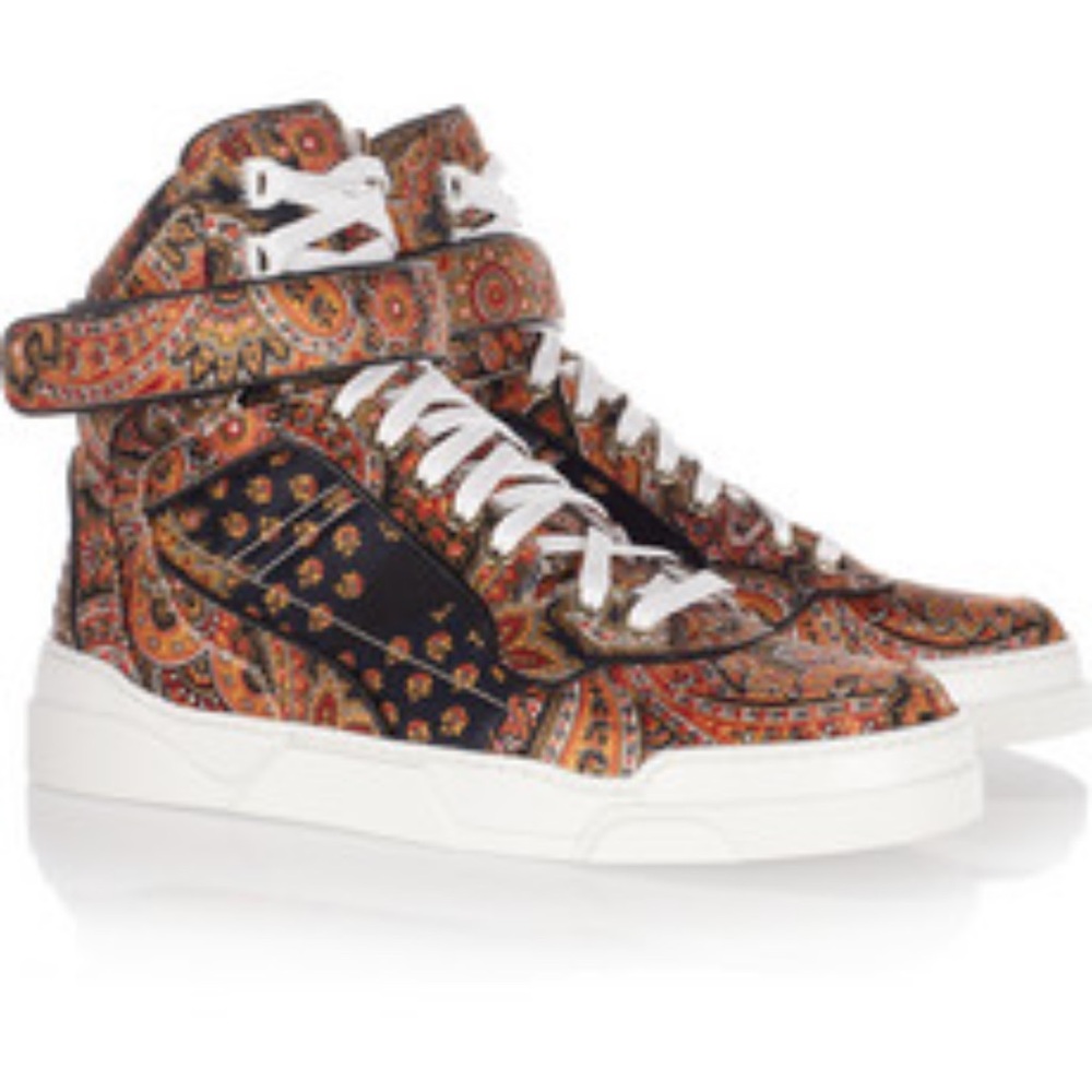 GIVENCHY PRINTED SILK-TWILL HIGH-TOP SNEAKERS TRAINERS SHOES LADIES